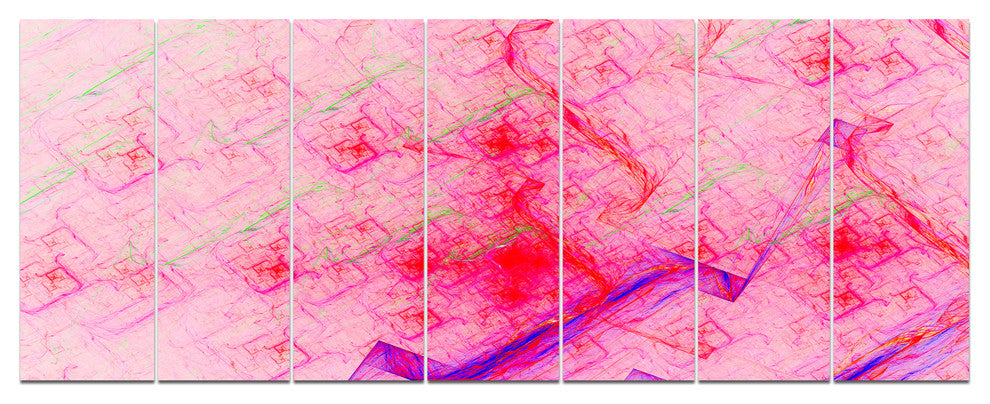 Pink Fractal Electric Lightning, Abstract Art on Canvas, 83"x32", 7 Panels