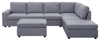 Cassia Light Gray Linen 7 Seat Reversible Modular Sectional Sofa with Ottoman