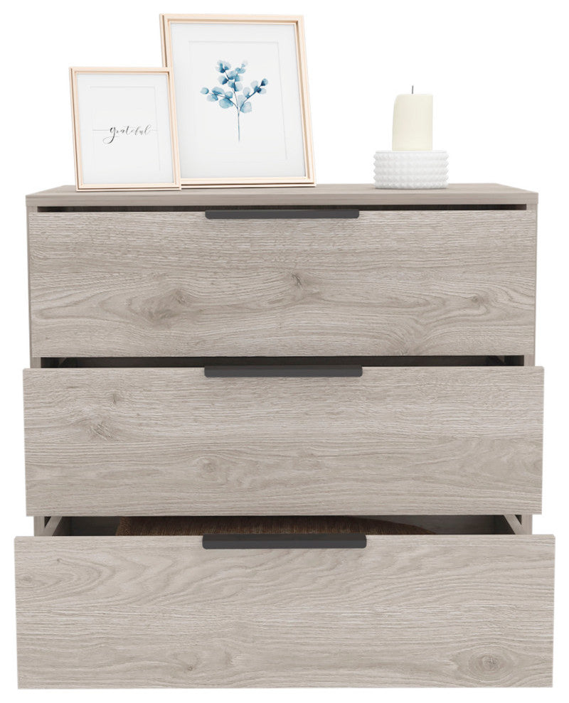 Washington 3 Drawer Dresser with Metal Handles, Light Gray