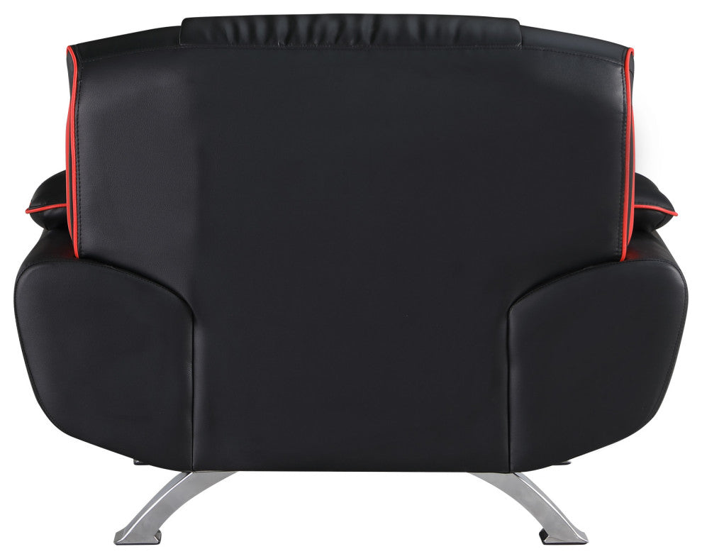 115" Sleek Black Leather Sofa Set
