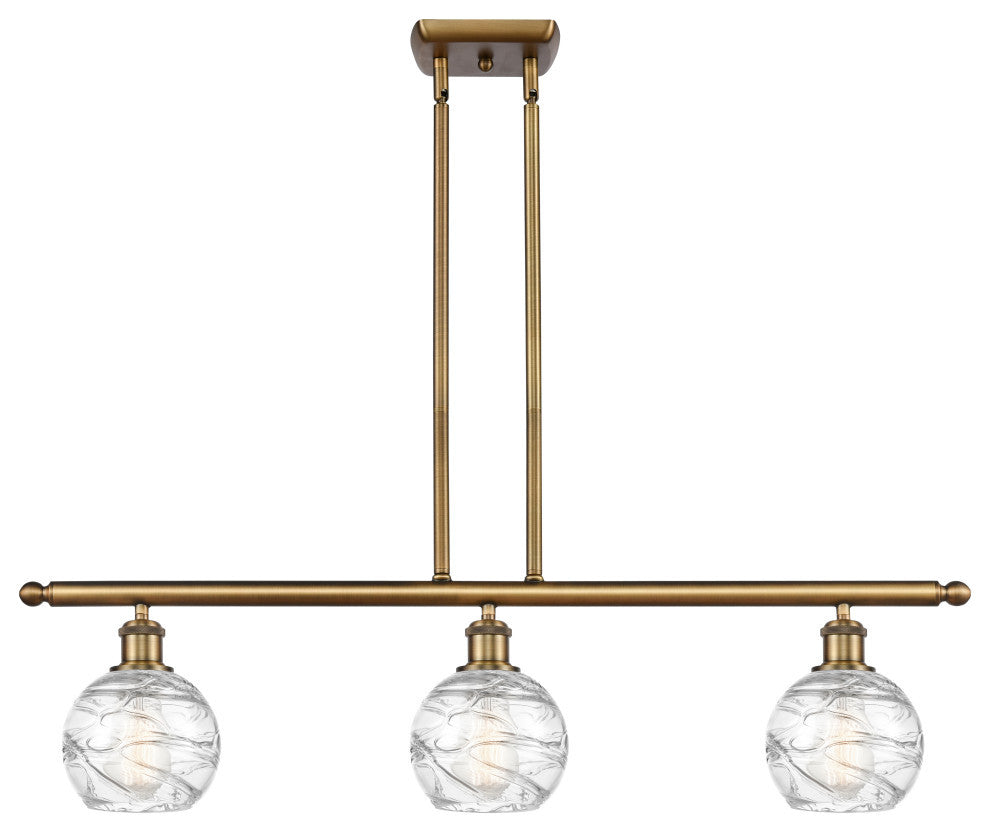 Small Deco Swirl 3-Light Island-Light, Brushed Brass, Clear