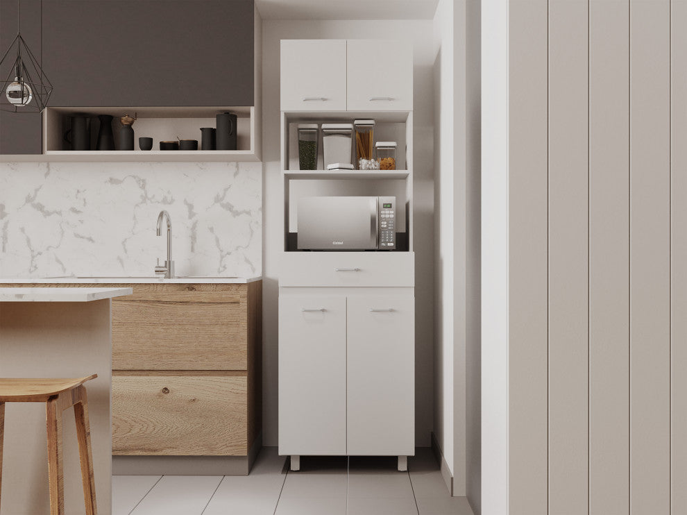 DEPOT E-SHOP Mucura Microwave Cabinet with Drawer, White