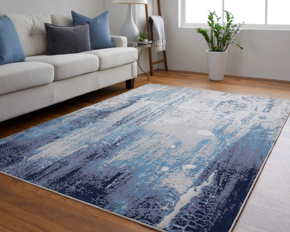 Weave & Wander Armada Contrasting Blue/Beige Rug, 6'7"x9'6"