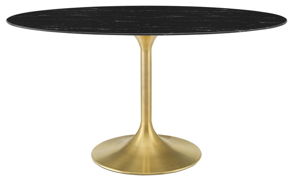 Lippa 60" Oval Artificial Marble Dining Table, Gold Black