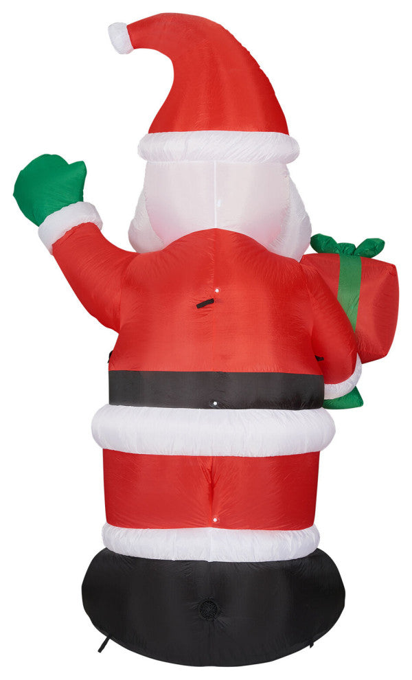 10' Tall Santa Claus Holding a Gift, Blow Up Inflatable With Lights