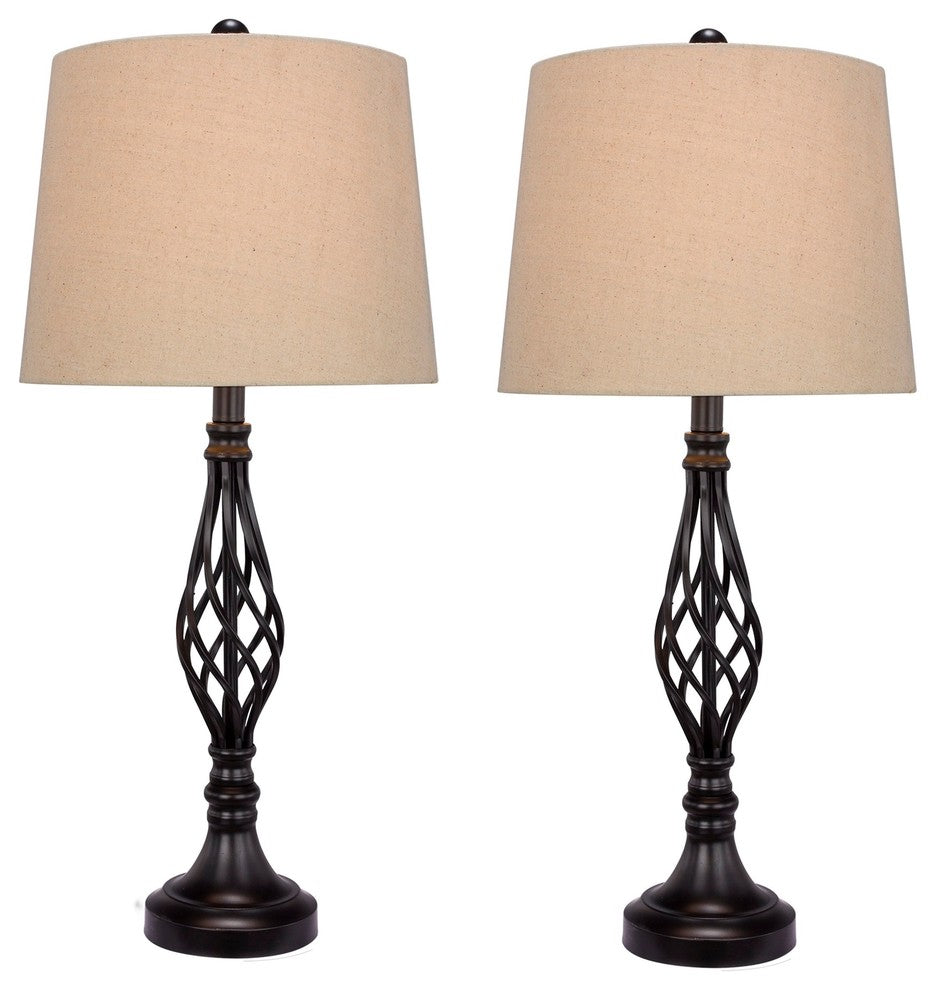 27" Black Metal Table Lamps, Set of 2