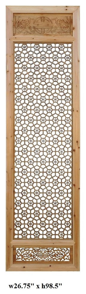 Chinese Natural Wood Geometric Wall Panel Headboard Accent cs821