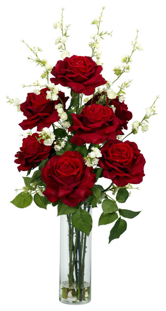 Roses With Cherry Blossoms Silk Flower Arrangement