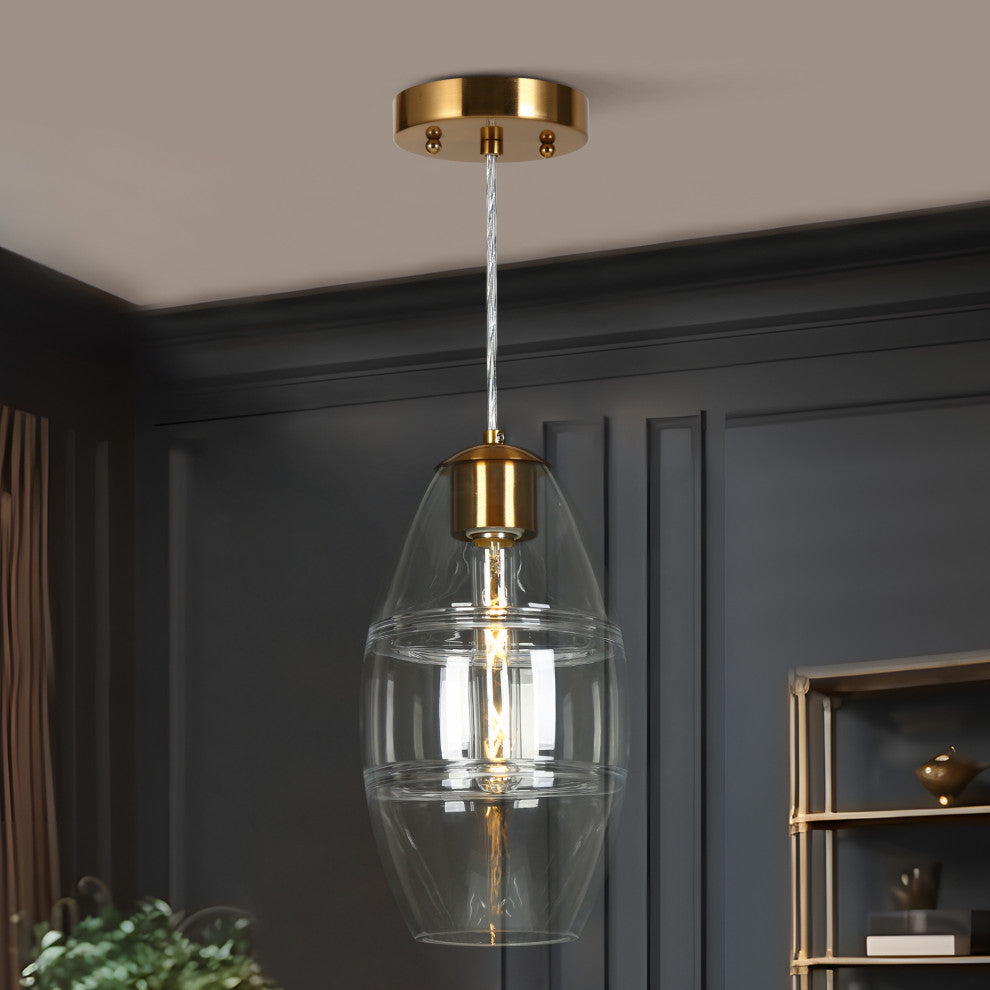 LNC Celery 1-Light Ribbed-Glass Rounded Pendant Light