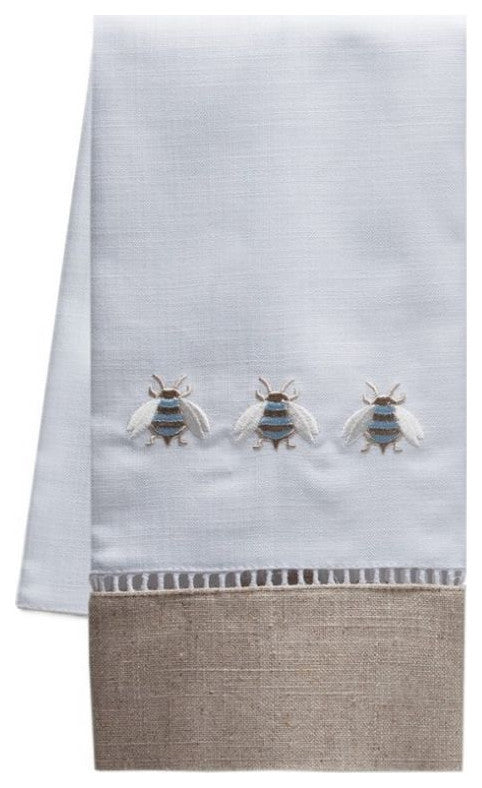 Combo Linen Hand Towel, Three Napoleon Bees, Duck Egg Blue
