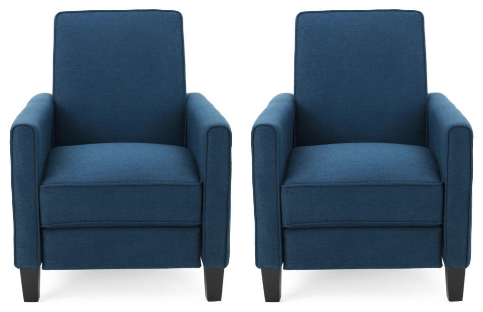 Susan Fabric Recliner, Set of 2, Navy Blue and Dark Brown