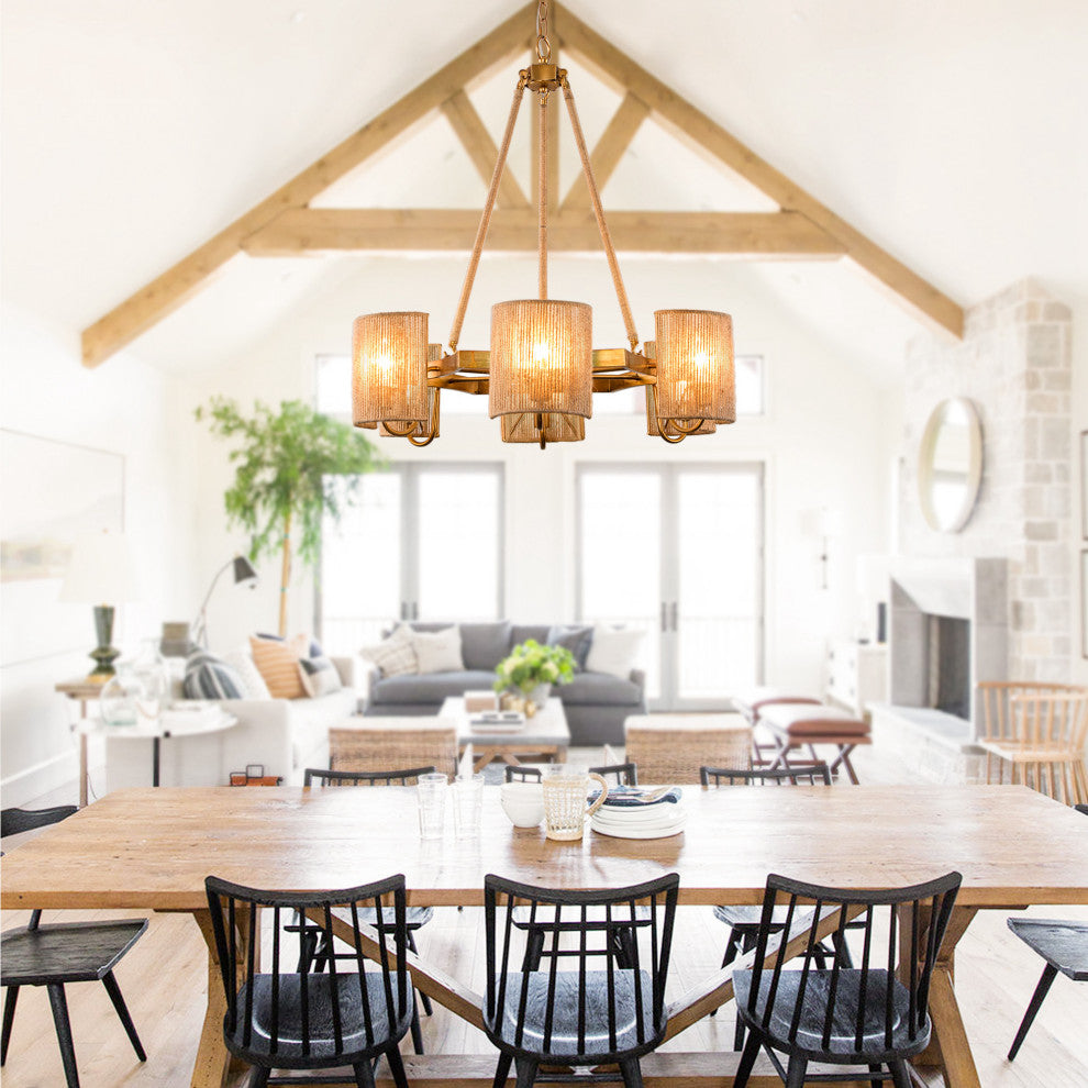 28.74 in. 6-Light Farmhouse Chandelier with Rope Sole shade