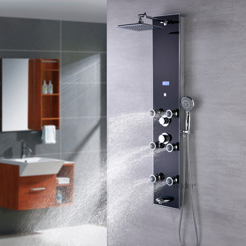 Luxier 51" 6-Jet Shower Panel With Rainfall Shower Head Hand Shower, Black