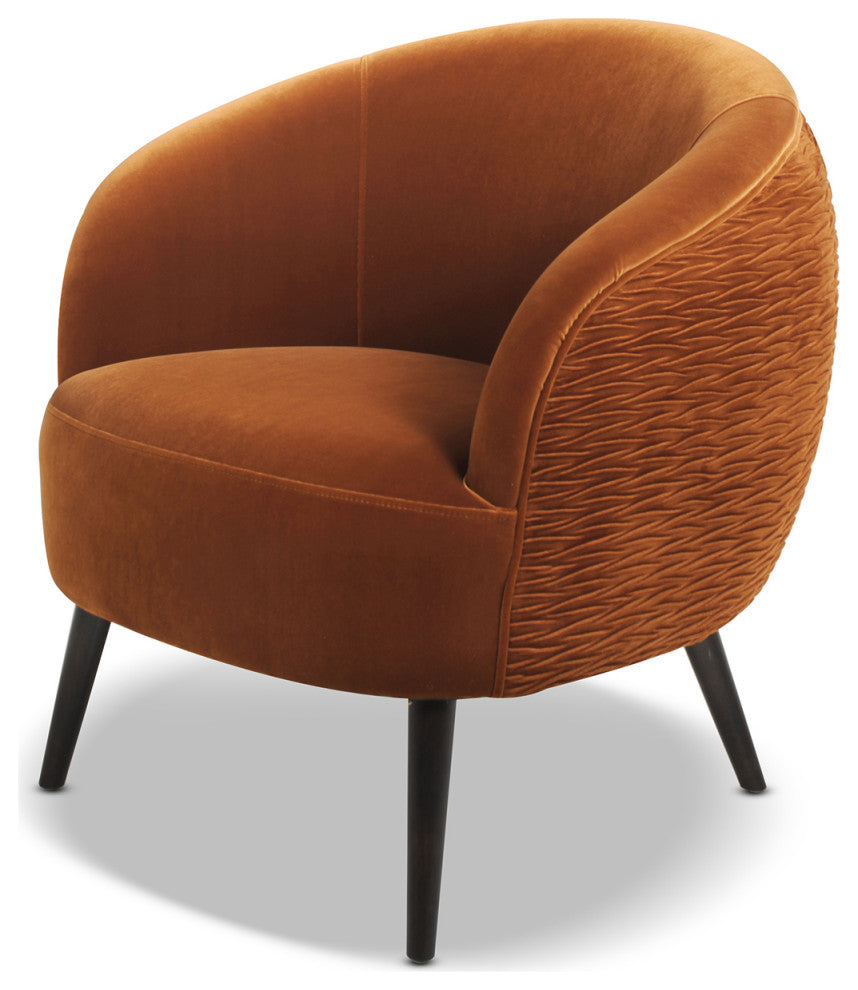 London Ruched Barrel Accent Chair, Burnt Orange Velvet