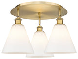 Berkshire-3 Light 20" Flush Mount-Brushed Brass, Matte White Glass Shade
