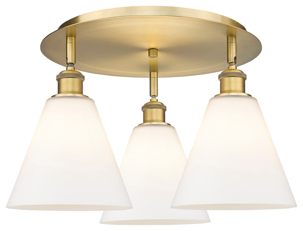 Berkshire-3 Light 20" Flush Mount-Brushed Brass, Matte White Glass Shade