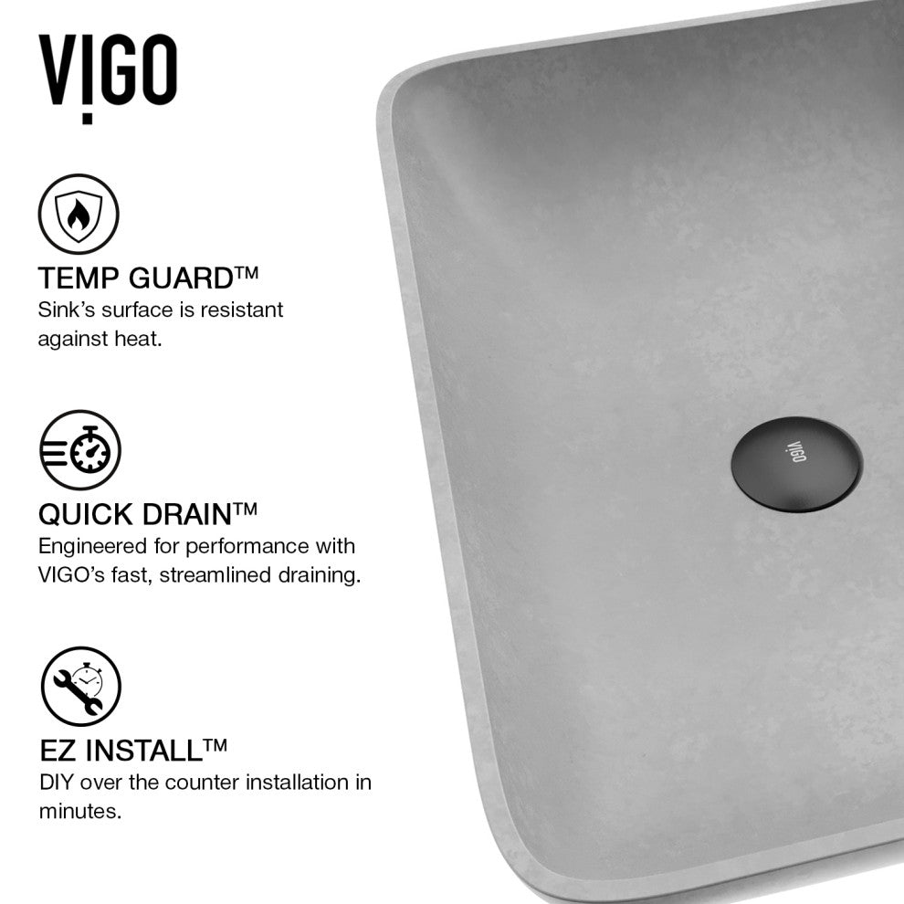 VIGO Lorca 22"L x 15"W x 5"H Concreto Stone Rectangular Bathroom Vessel Sink