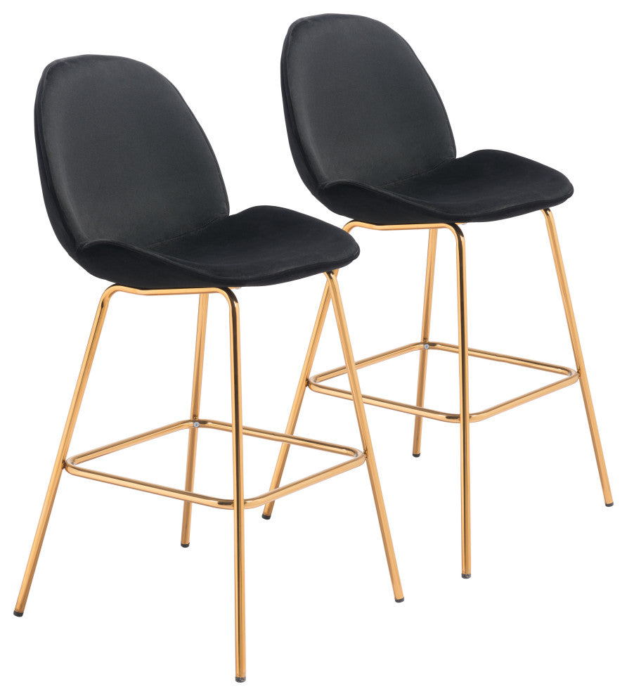 Siena Bar Chair, Set of 2 Black & Gold