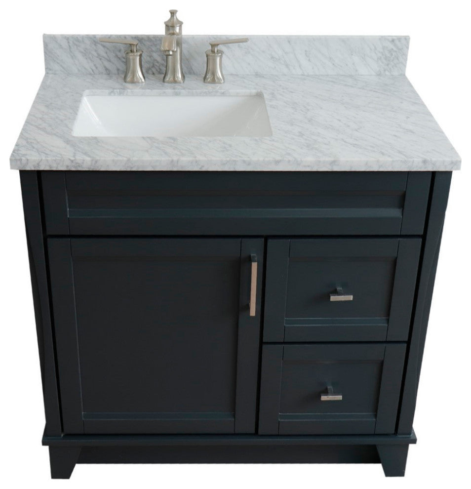 37" Single Sink Vanity, Dark Gray Finish With White Carrara Marble