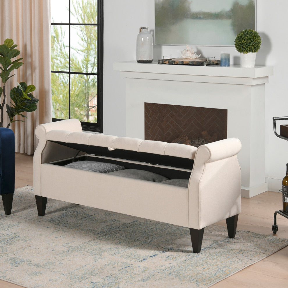 Jacqueline 58" Tufted Storage Bench, Sky Neutral Beige Polyester