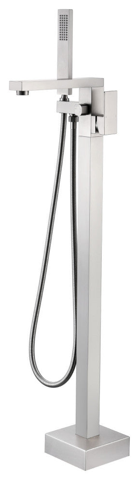 Wellfor Waterfall Floor Mounted Tub Faucet With Hand Held Shower, Brushed Nickel