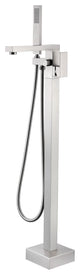 Wellfor Waterfall Floor Mounted Tub Faucet With Hand Held Shower, Brushed Nickel