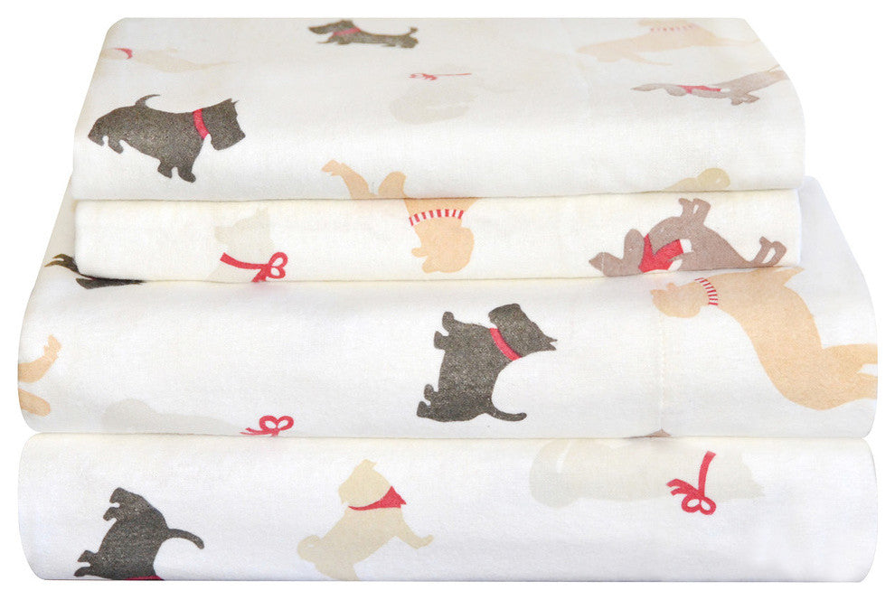Pointehaven 170 Flannel Sheet Set, Winter Dogs, Full