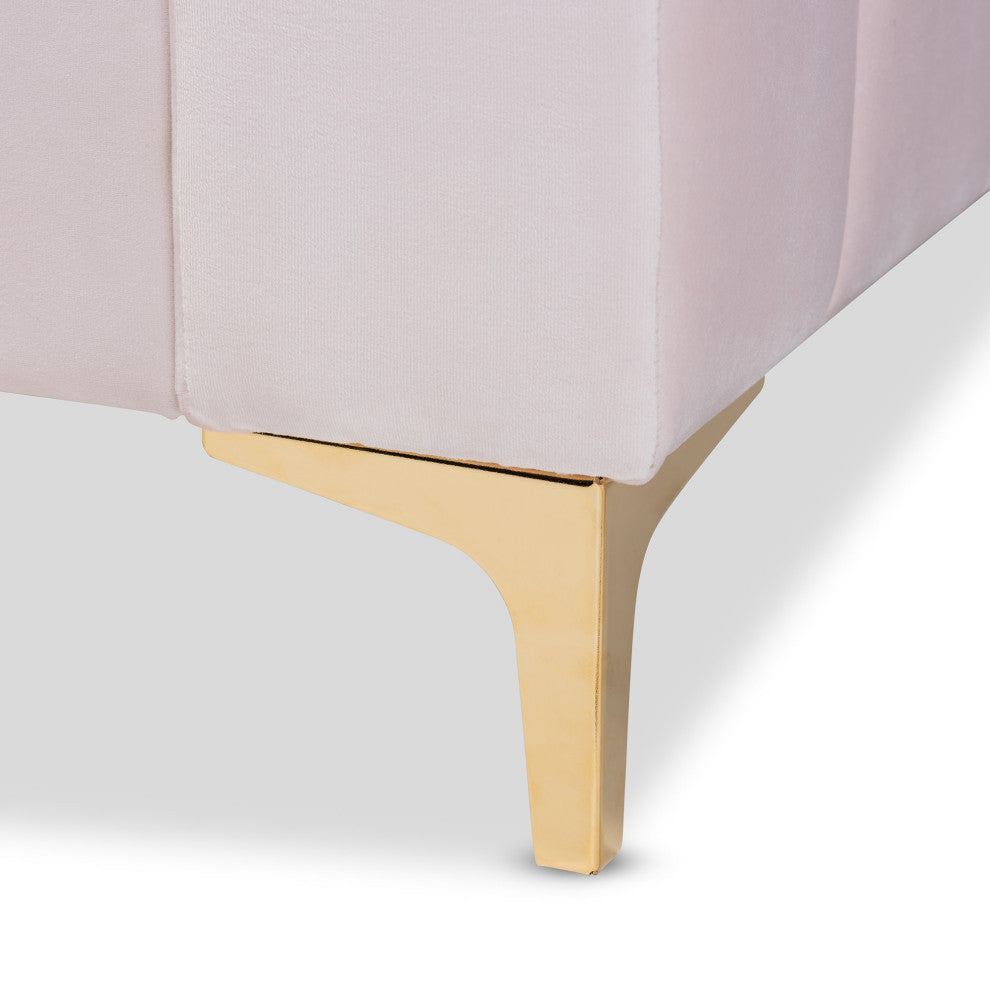 Taryn Modern Luxe Light Pink Velvet Fabric and Gold Twin Daybed