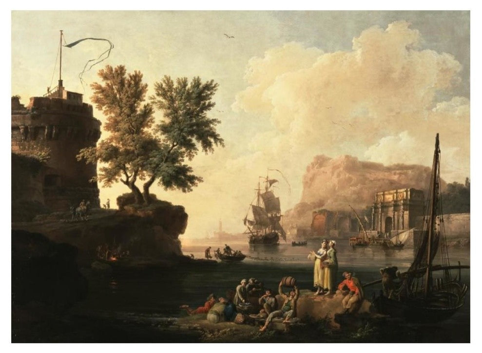 "Mediterranean Harbor Scene" Paper Print by Pierre-Jacques Volaire, 18"x14"