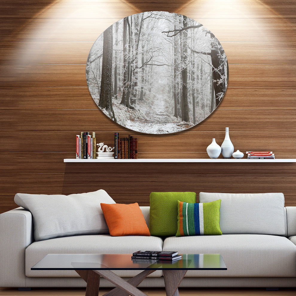 Forest Trail On Winter Morning, Forest Round Wall Art, 23"