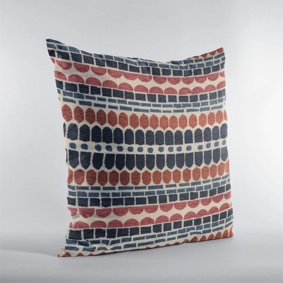 Plutus Red Blue Harmony Border Luxury Throw Pillow, 16"x16"