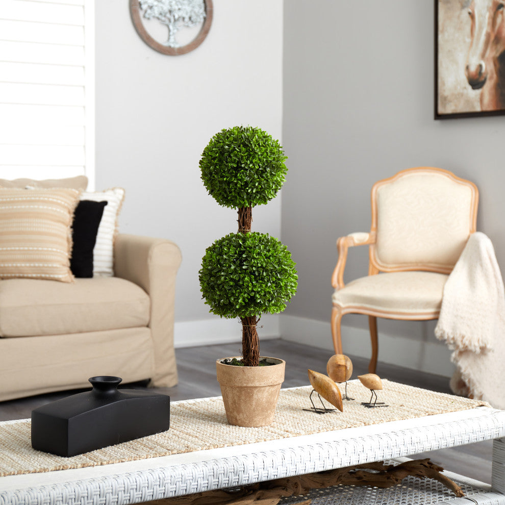 2.5' Boxwood Double Ball Topiary Artificial Tree, Indoor/Outdoor