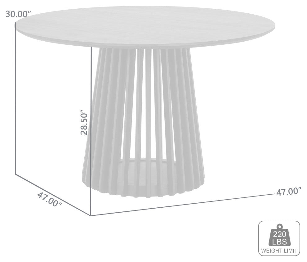 Pasadena 47" Wood Round Dining Table, Walnut Finish and Black Base