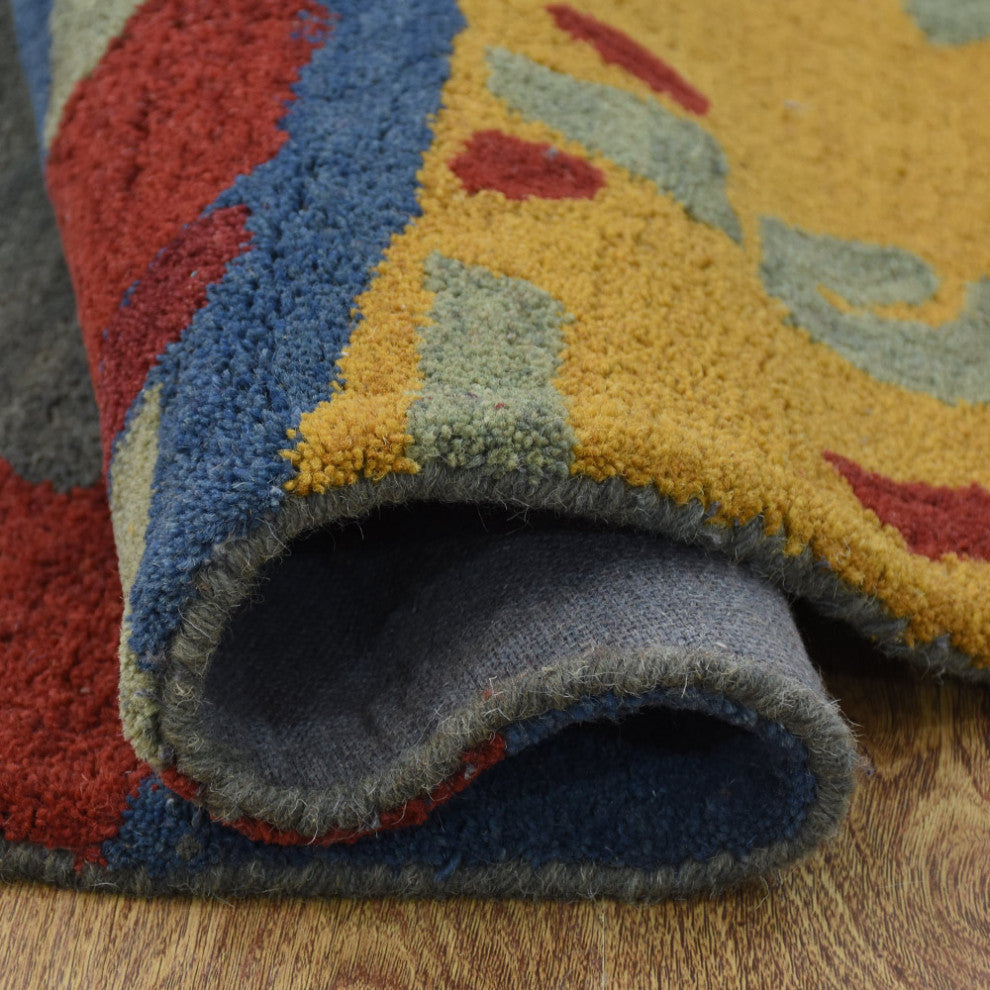 Hand Tufted Wool Area Rug Abstract Multicolor, [Round] 10'x10'