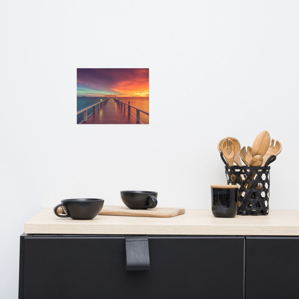 Surreal Wooden Pier At Sunset Intrigued Landscape Photo Loose Wall Art Print, 8" X 10"