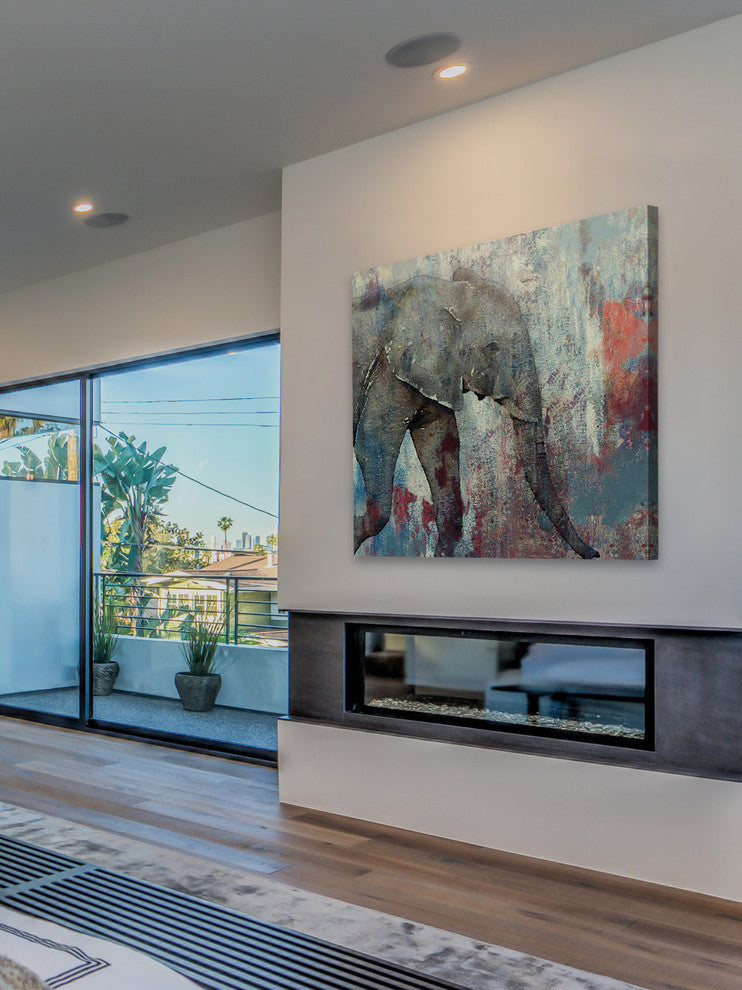 "Charging Elephant" Painting Print on Wrapped Canvas, 24x24