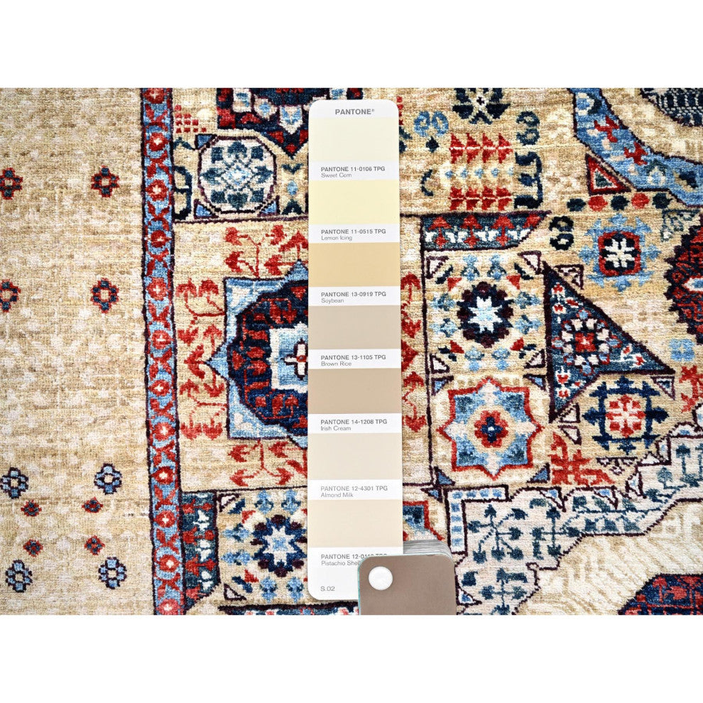 White, Mamluk Design, 100% Wool, Hand Knotted, Oriental Rug, 4'9"x7'1"