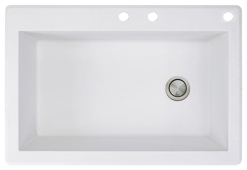 Radius 33" silQ Granite Drop-in Single Bowl Kitchen Sink with 3 Holes in White