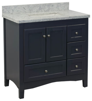 Abbey 36" Bathroom Vanity, Marine Gray, Carrara Marble