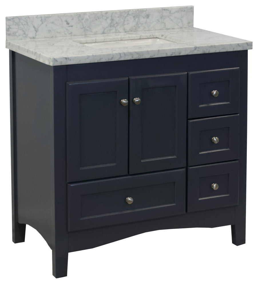 Abbey 36" Bathroom Vanity, Marine Gray, Carrara Marble