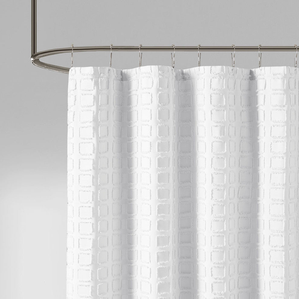 Madison Park Metro Woven Clipped Solid Shower Curtain, White