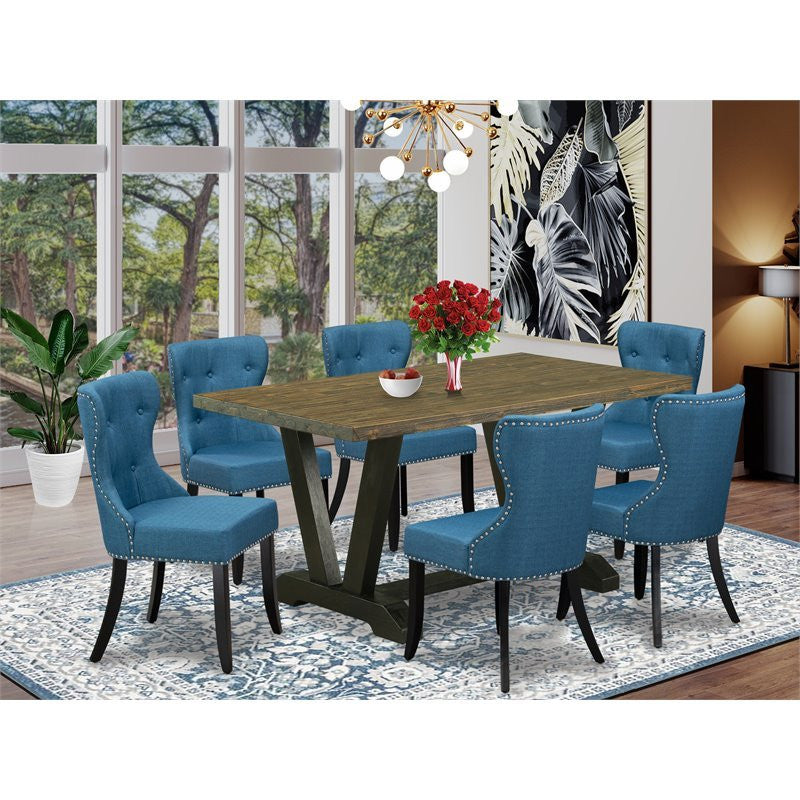 V676Si121-7, 7-Piece Dinette Set, 6 Chairs, Table Top and Wooden Legs