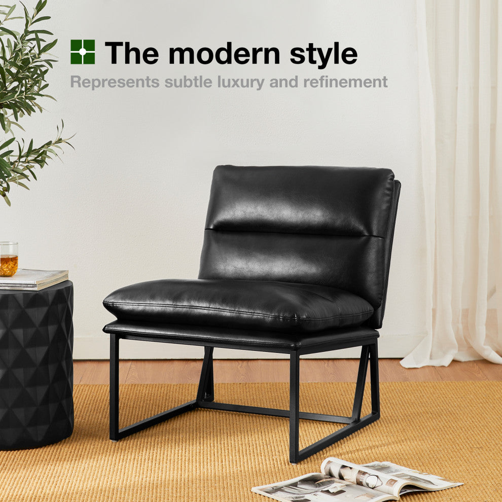 Set of 2 Modern Thick Leatherette Accent Chair, Black