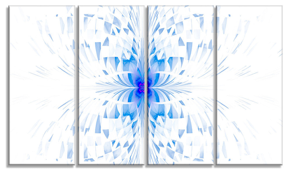 Blue Butterfly Outline on White, Abstract Wall Art Canvas, 48"x28", 4 Panels