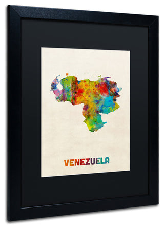 'Venezuela Watercolor Map' Matted Framed Canvas Art by Michael Tompsett
