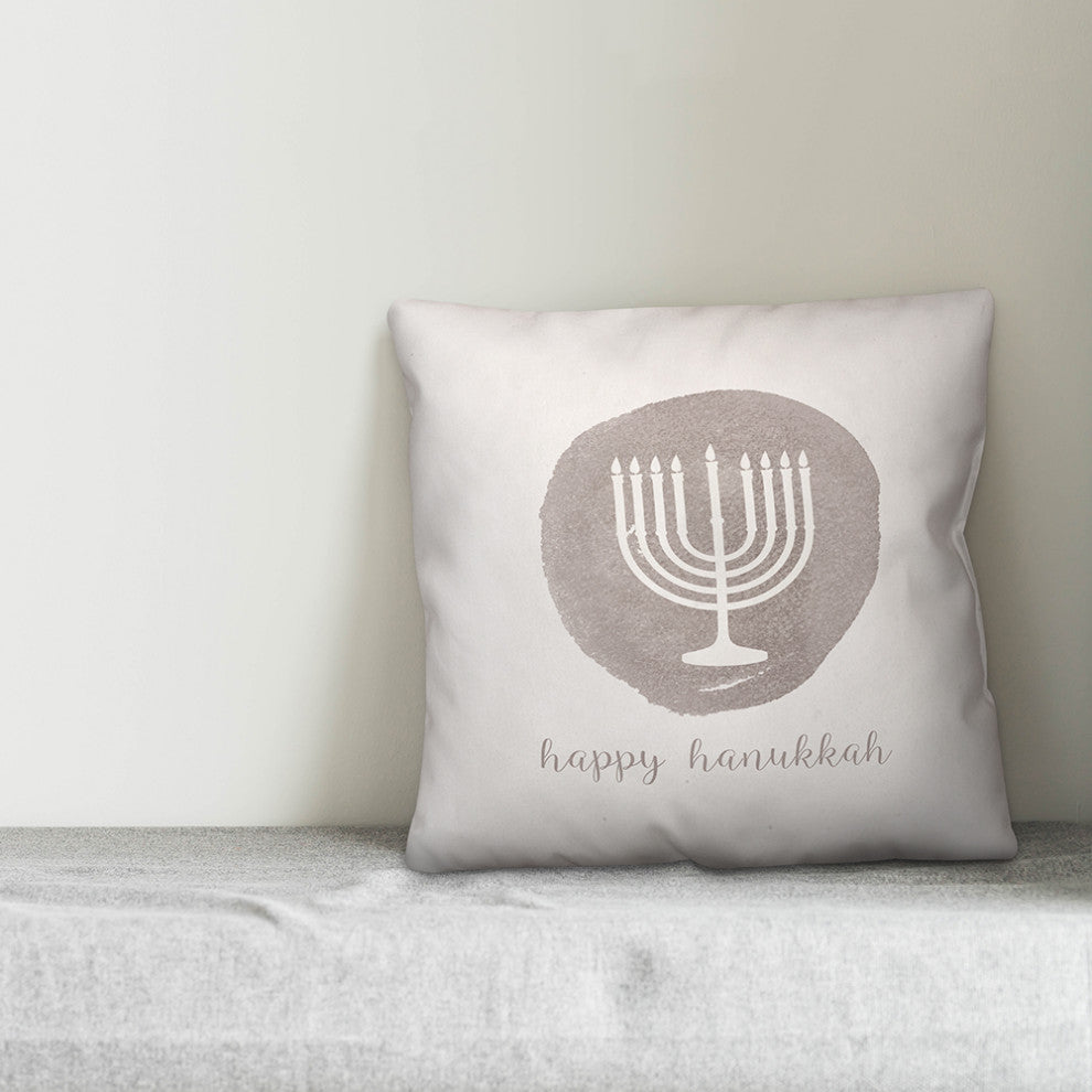 Gray Watercolor Menorah 16"x16" Throw Pillow Cover