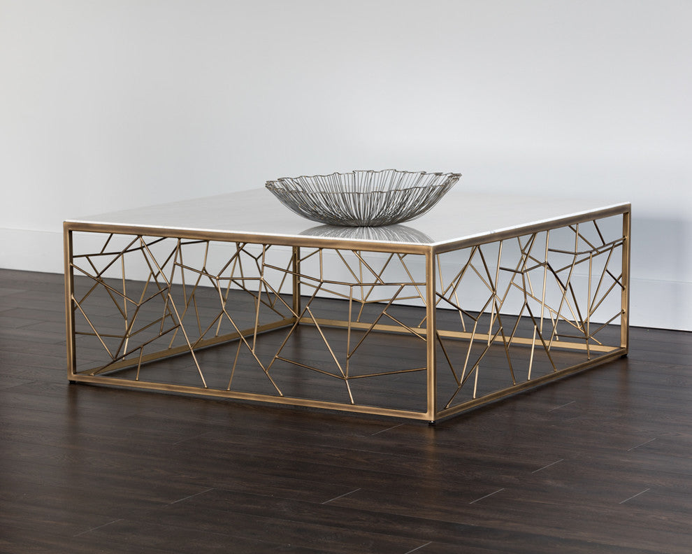 Vero Coffee Table, Rustic Bronze, White Marble