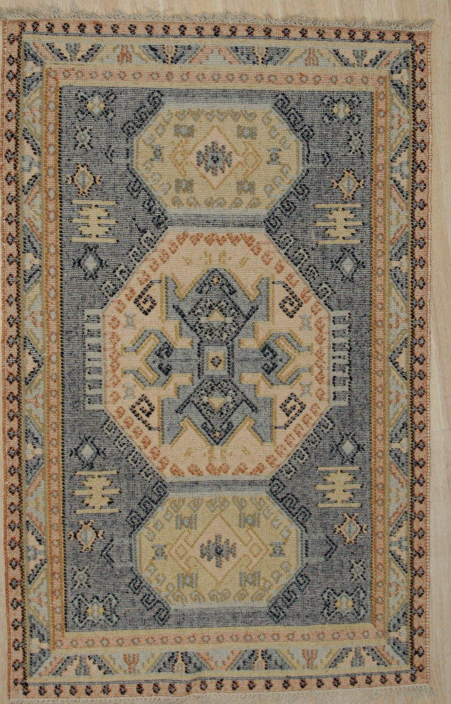 Blue Contemporary Classic High low Kilim Area Rug
