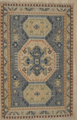 Blue Contemporary Classic High low Kilim Area Rug
