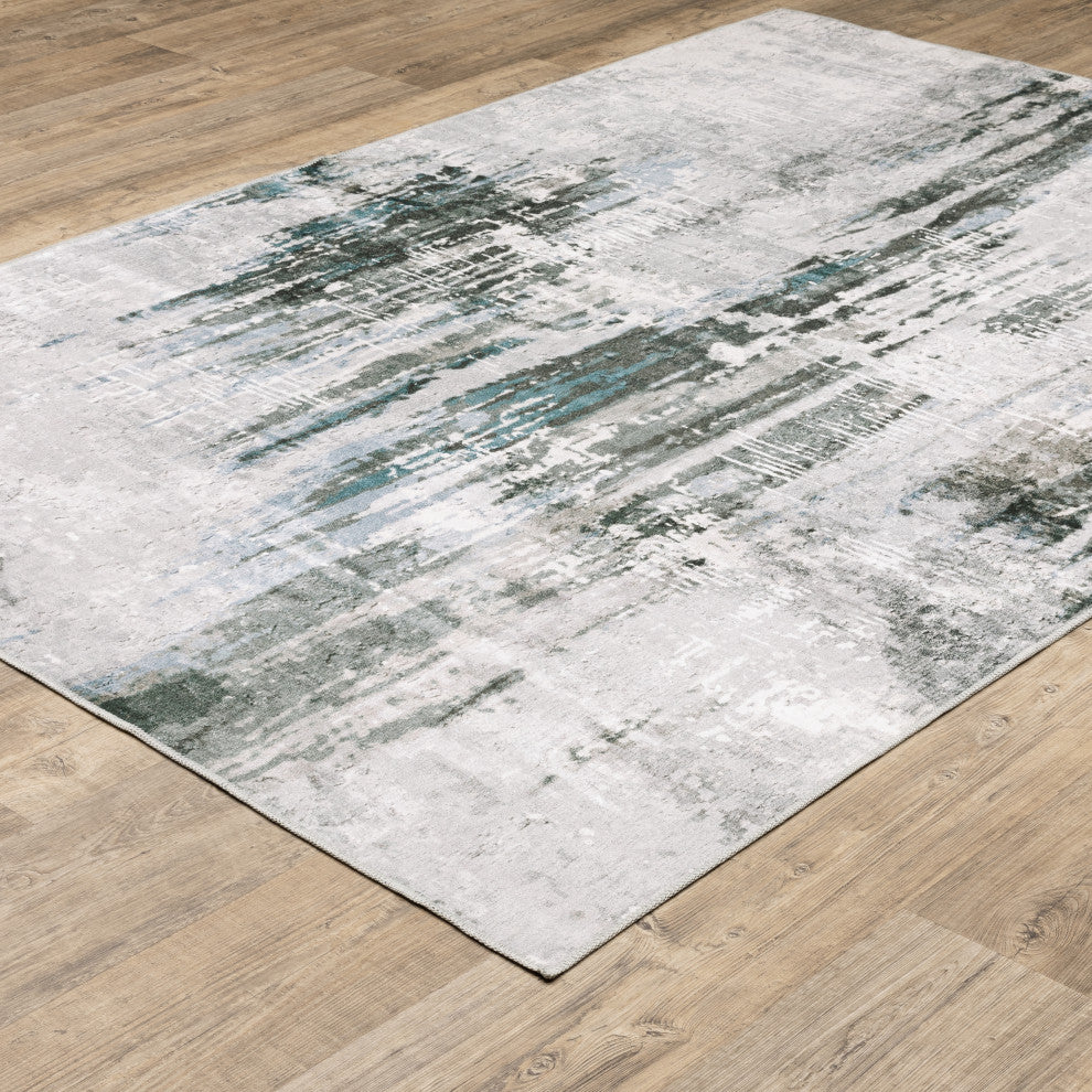 Michaela Machine Washable Modern Grey/ Teal Indoor Area Rug, Grey, 2'x3'